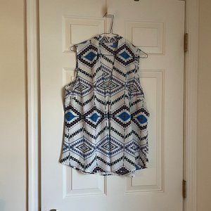Southwest-printed sleeveless blouse